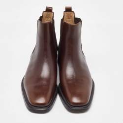 Pre Owned Salvatore Ferragamo Dark Brown Leather Ankle Length Boots Size 41.5
