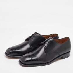 Pre Owned Salvatore Ferragamo Black Leather Lace Up Derby Size 41.5