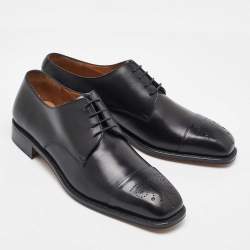 Pre Owned Salvatore Ferragamo Black Leather Lace Up Derby Size 41.5