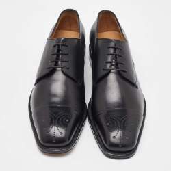 Pre Owned Salvatore Ferragamo Black Leather Lace Up Derby Size 41.5