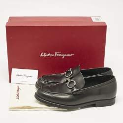 مملوكة مسبقًا حذاء لوفرز سالفاتوري فيراغامو جلد أسود مزدوج غانتشو مقاس 39.5