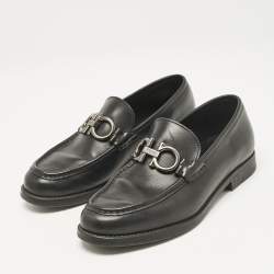 مملوكة مسبقًا حذاء لوفرز سالفاتوري فيراغامو جلد أسود مزدوج غانتشو مقاس 39.5