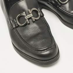 مملوكة مسبقًا حذاء لوفرز سالفاتوري فيراغامو جلد أسود مزدوج غانتشو مقاس 39.5