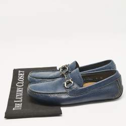 Salvatore Ferragamo Navy Blue Leather Parigi Gancini Loafers Size 39