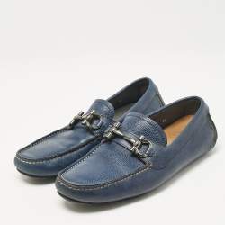 Salvatore Ferragamo Navy Blue Leather Parigi Gancini Loafers Size 39