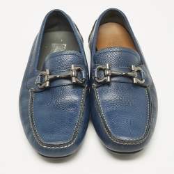 Salvatore Ferragamo Navy Blue Leather Parigi Gancini Loafers Size 39