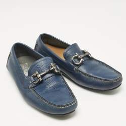 Salvatore Ferragamo Navy Blue Leather Parigi Gancini Loafers Size 39