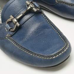 Salvatore Ferragamo Navy Blue Leather Parigi Gancini Loafers Size 39