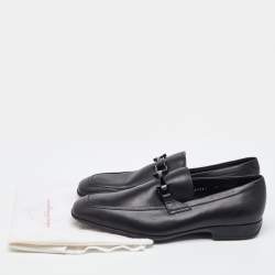 Salvatore Ferragamo Black Leather Gancini Slip On Loafers Size 41.5
