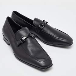 Salvatore Ferragamo Black Leather Gancini Slip On Loafers Size 41.5