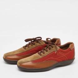 Pre Owned Salvatore Ferragamo Multicolor Suede and Fabric Low Top Sneakers Size 41.5