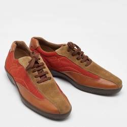 Pre Owned Salvatore Ferragamo Multicolor Suede and Fabric Low Top Sneakers Size 41.5