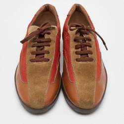 Pre Owned Salvatore Ferragamo Multicolor Suede and Fabric Low Top Sneakers Size 41.5