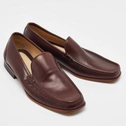 مملوكة مسبقًا Salvatore Ferragamo Dark Brown Leather Slip On Loafers Size 41.5