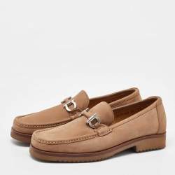 Pre Owned Salvatore Ferragamo Brown Nubuck Leather Gancini Loafers Size 41.5