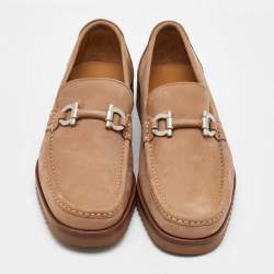 Pre Owned Salvatore Ferragamo Brown Nubuck Leather Gancini Loafers Size 41.5