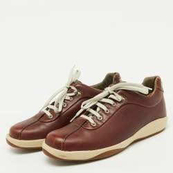 Salvatore Ferragamo Dark Brown Leather Low Top Sneakers Size 41.5