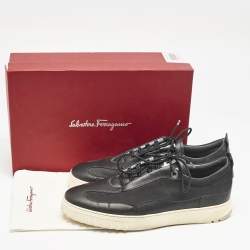 Salvatore Ferragamo Black Nubuck and Leather Aaron Low Top Sneakers Size 44
