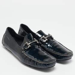 Salvatore Ferragamo Green Patent Leather Gancini Bit Slip On Loafers Size 42.5