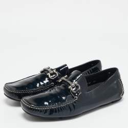 Salvatore Ferragamo Green Patent Leather Gancini Bit Slip On Loafers Size 42.5