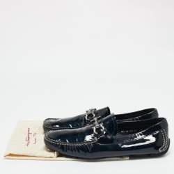 Salvatore Ferragamo Green Patent Leather Gancini Bit Slip On Loafers Size 42.5