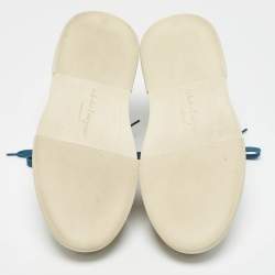 Pre Owned Salvatore Ferragamo White Leather and Suede Cassina Sneakers Size 41.5