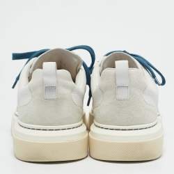 Pre Owned Salvatore Ferragamo White Leather and Suede Cassina Sneakers Size 41.5