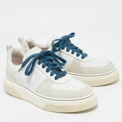 Pre Owned Salvatore Ferragamo White Leather and Suede Cassina Sneakers Size 41.5