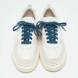 Pre Owned Salvatore Ferragamo White Leather and Suede Cassina Sneakers Size 41.5