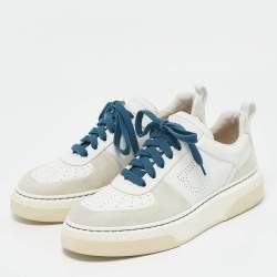 Pre Owned Salvatore Ferragamo White Leather and Suede Cassina Sneakers Size 41.5