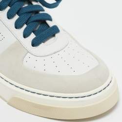 Pre Owned Salvatore Ferragamo White Leather and Suede Cassina Sneakers Size 41.5