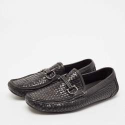 Salvatore Ferragamo Black Woven Leather Parigi Gancio Bit Loafers Size 43