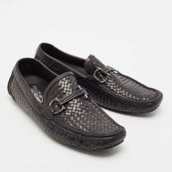Salvatore Ferragamo Black Woven Leather Parigi Gancio Bit Loafers Size 43