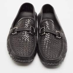 Salvatore Ferragamo Black Woven Leather Parigi Gancio Bit Loafers Size 43