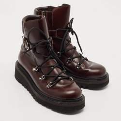 Salvatore Ferragamo Burgundy Leather Ankle Length Boots Size 41.5
