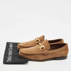 Salvatore Ferragamo Brown Suede Gancini Slip On Loafers Size 42