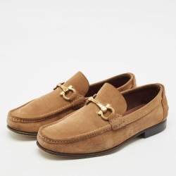 Salvatore Ferragamo Brown Suede Gancini Slip On Loafers Size 42