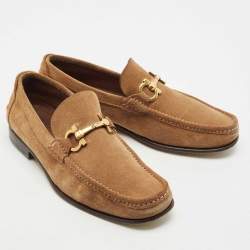 Salvatore Ferragamo Brown Suede Gancini Slip On Loafers Size 42