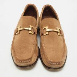 Salvatore Ferragamo Brown Suede Gancini Slip On Loafers Size 42
