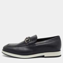 Salvatore Ferragamo Black Leather Gancini Slip On Loafers Size 41