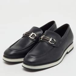 Salvatore Ferragamo Black Leather Gancini Slip On Loafers Size 41