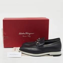 Salvatore Ferragamo Black Leather Gancini Slip On Loafers Size 41