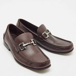 Salvatore Ferragamo Dark Brown Leather Gancini Slip On Loafers Size 40.5