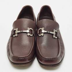 Salvatore Ferragamo Dark Brown Leather Gancini Slip On Loafers Size 40.5