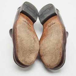 Salvatore Ferragamo Dark Brown Leather Gancini Slip On Loafers Size 40.5