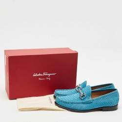 Salvatore Ferragamo Blue Python Leather Mason Slip On Loafers Size 43