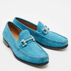 Salvatore Ferragamo Blue Python Leather Mason Slip On Loafers Size 43