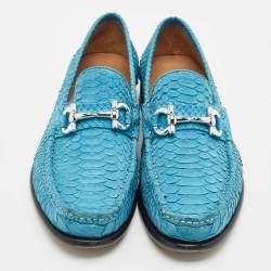 Salvatore Ferragamo Blue Python Leather Mason Slip On Loafers Size 43