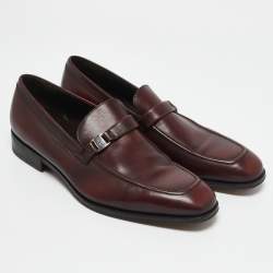 Salvatore Ferragamo Burgundy Leather Slip On Loafers Size 40