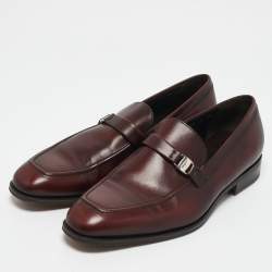 Salvatore Ferragamo Burgundy Leather Slip On Loafers Size 40